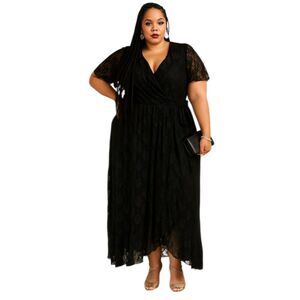 Ever Pretty Lace Ruffled Evening Dress Womens Plus 24 Black Fairy Grunge NWT